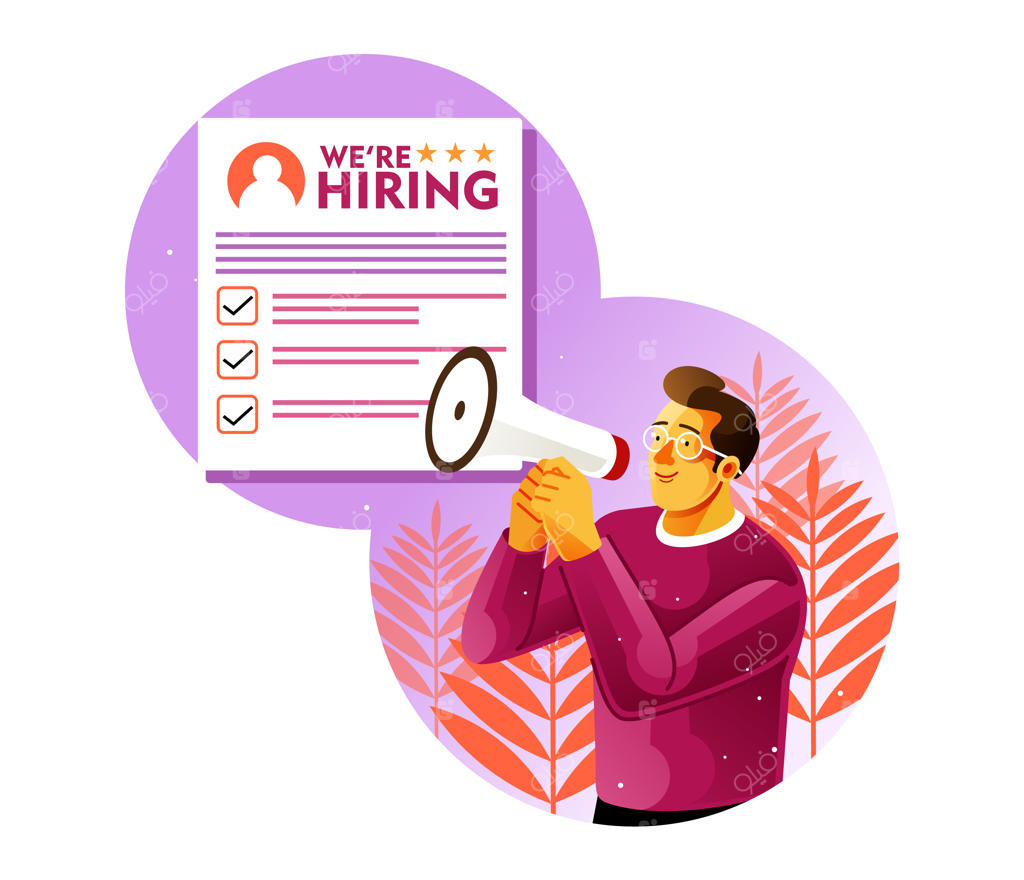 مردی با یک بلندگو فرصت‌های شغلی را اعلام می‌کند