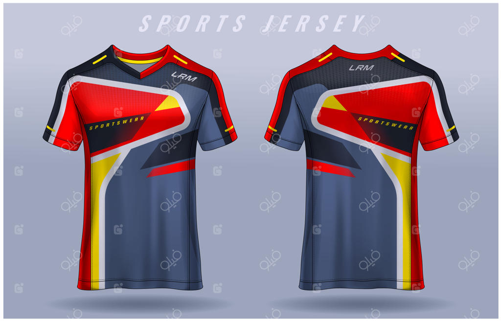 قالب طراحی تی‌شرت ورزشی برای پیراهن تیم فوتبال - نمای جلو و پشت