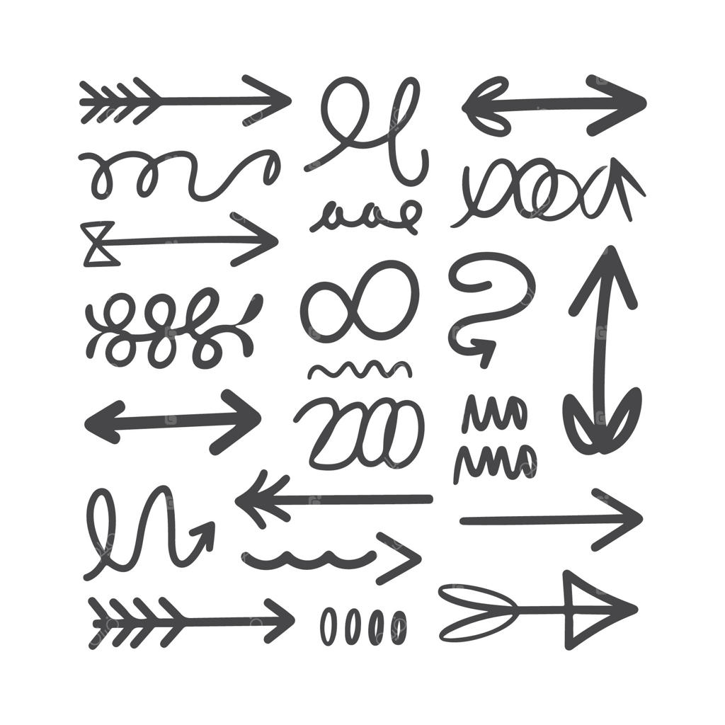 مجموعه‌ای از فلش‌های مشکی دست‌کشیده در سبک‌های گوناگون