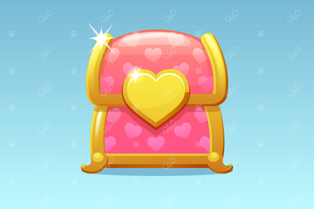 صندوقچه بامزه قلب‌دار برای روز ولنتاین. آیکون جعبه سورپرایز برای هدیه.