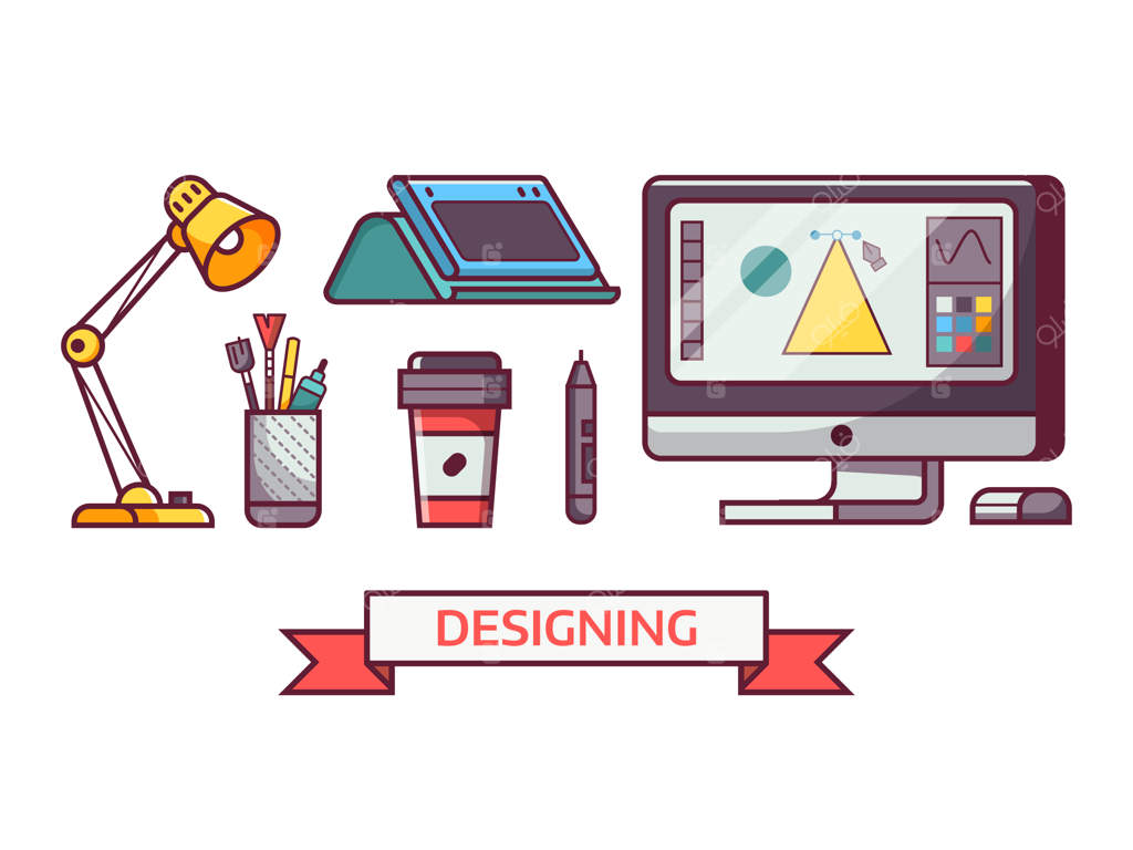 مجموعه آیکون‌های طراحی گرافیکی با ابزارها و تجهیزات دیجیتال برای تصویرگران و هنرمندان