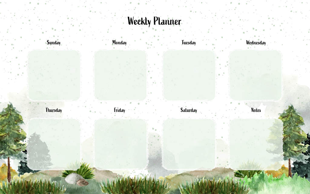 برنامه‌ریزی هفتگی با پس‌زمینه‌ی منظره آبرنگی