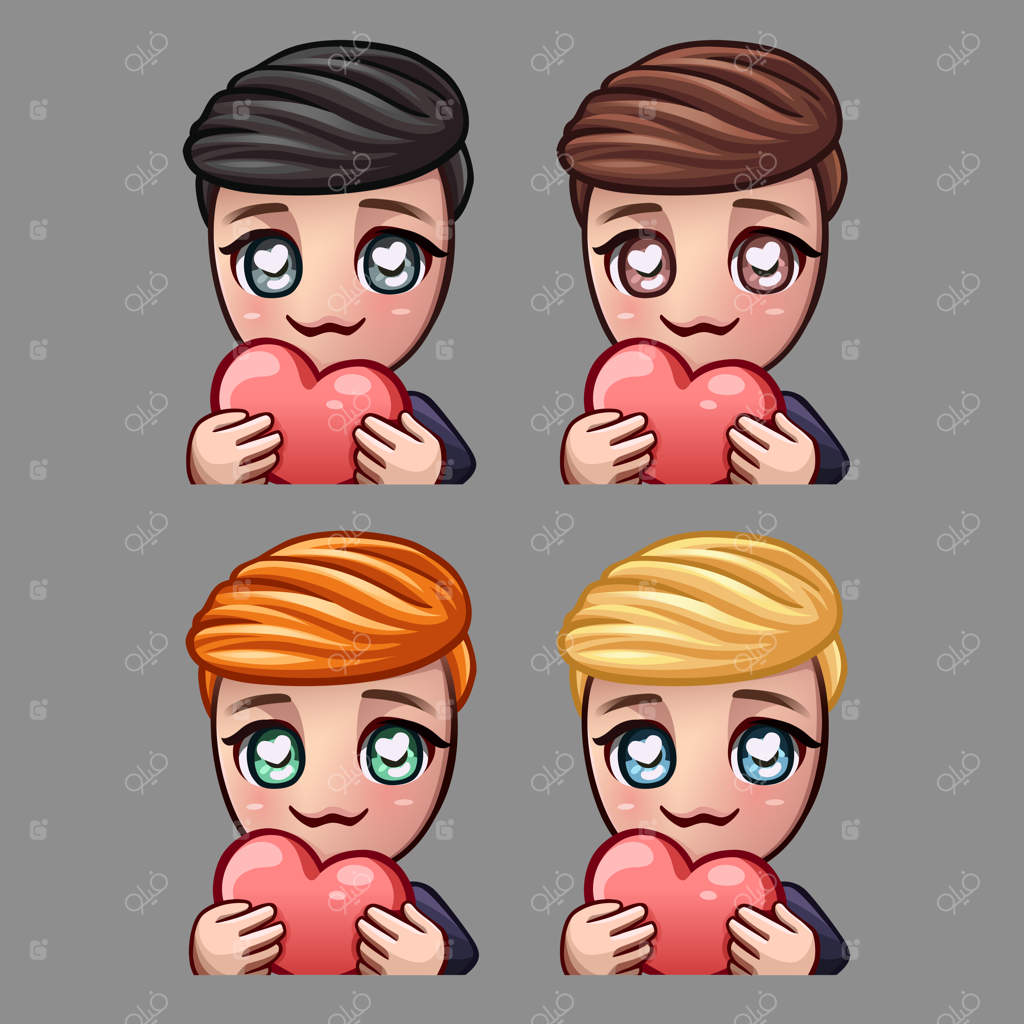 آیکون‌های احساسی مرد شاد با قلب برای شبکه‌های اجتماعی و استیکرها