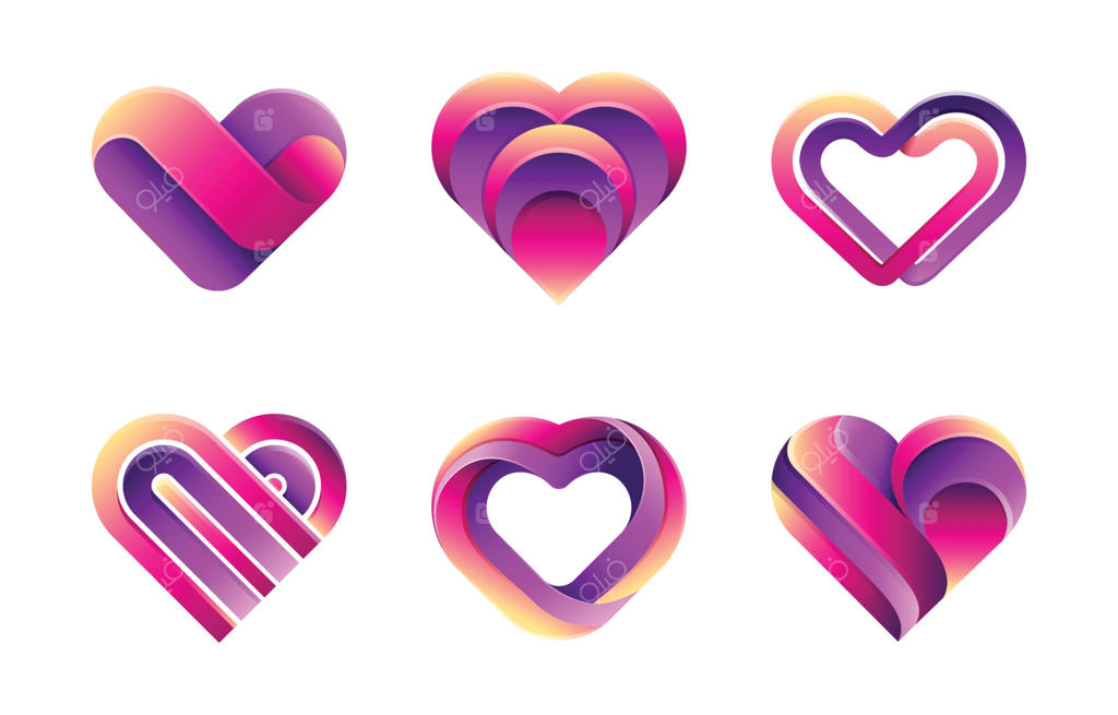 مجموعه‌ای از لوگو‌های قلب انتزاعی و رنگارنگ