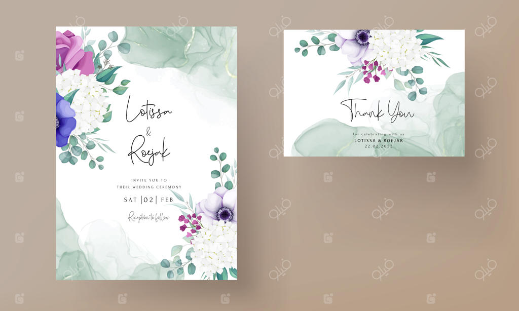 پترن کارت دعوت عروسی با گل‌های زیبا، رز و شقایق