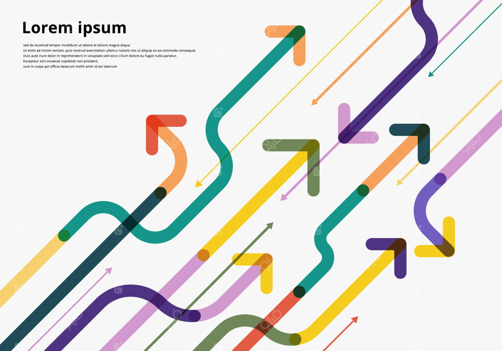 فلش‌های رنگارنگ متقاطع روی زمینه سفید