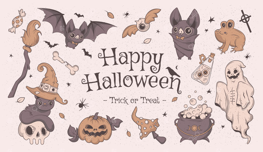 هالووین مبارک. مجموعه بزرگی از نقاشی‌های ترسناک. مجموعه‌ای از عناصر هالووین و جادو.