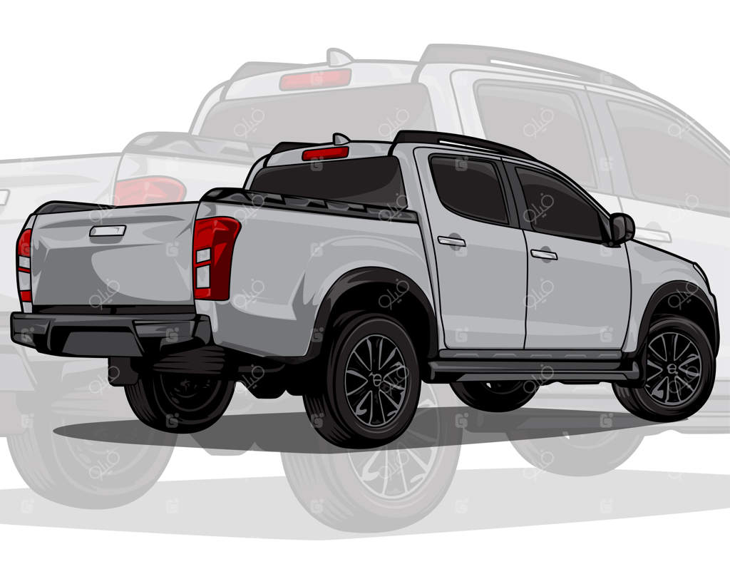 تصویری از یک وانت تویوتا با نوشته نیسان در کنارش.