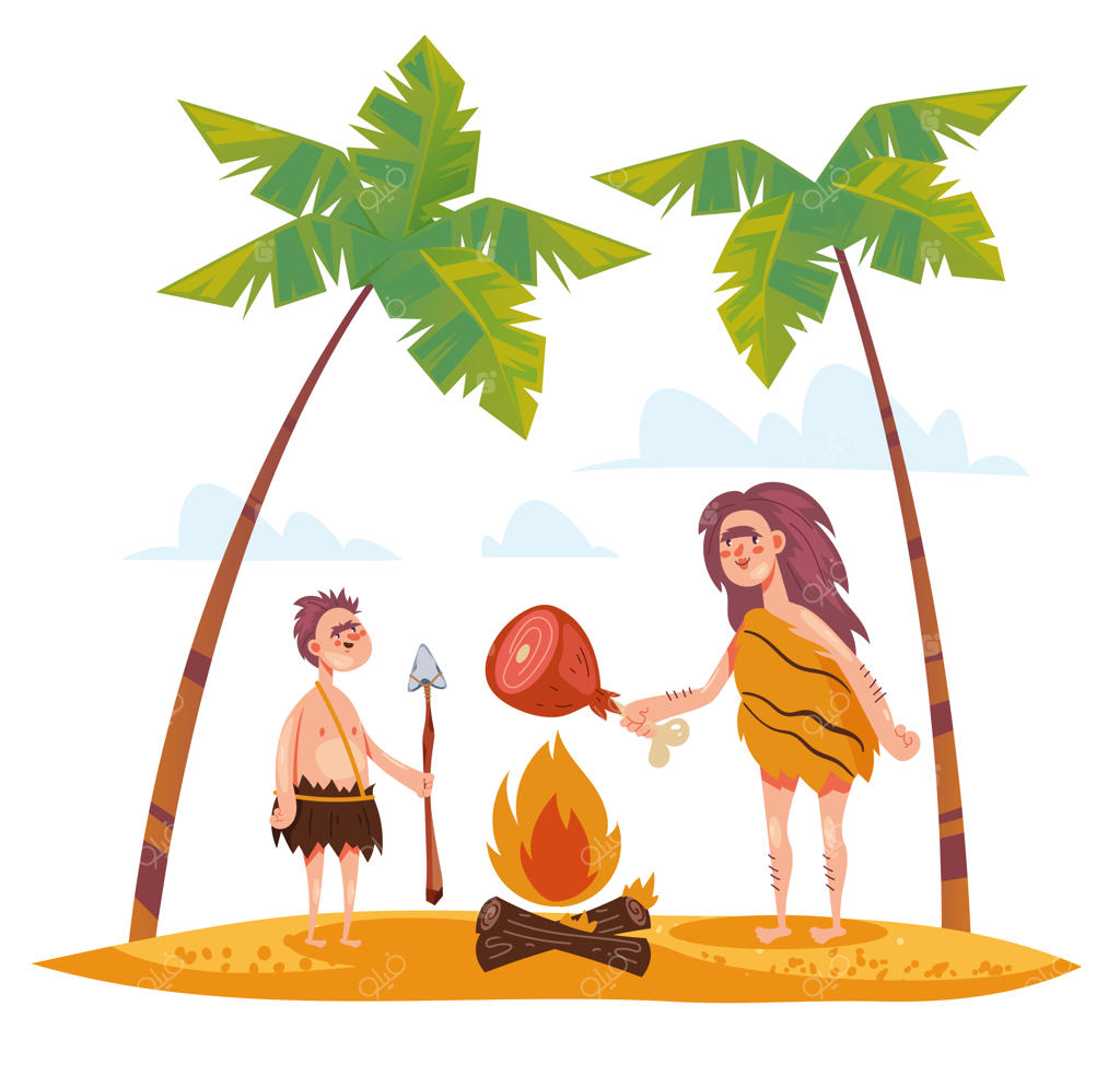 مجموعه تصویرسازی کارتونی خانواده و قبیله انسان‌های غارنشین، المان طراحی جدا شده