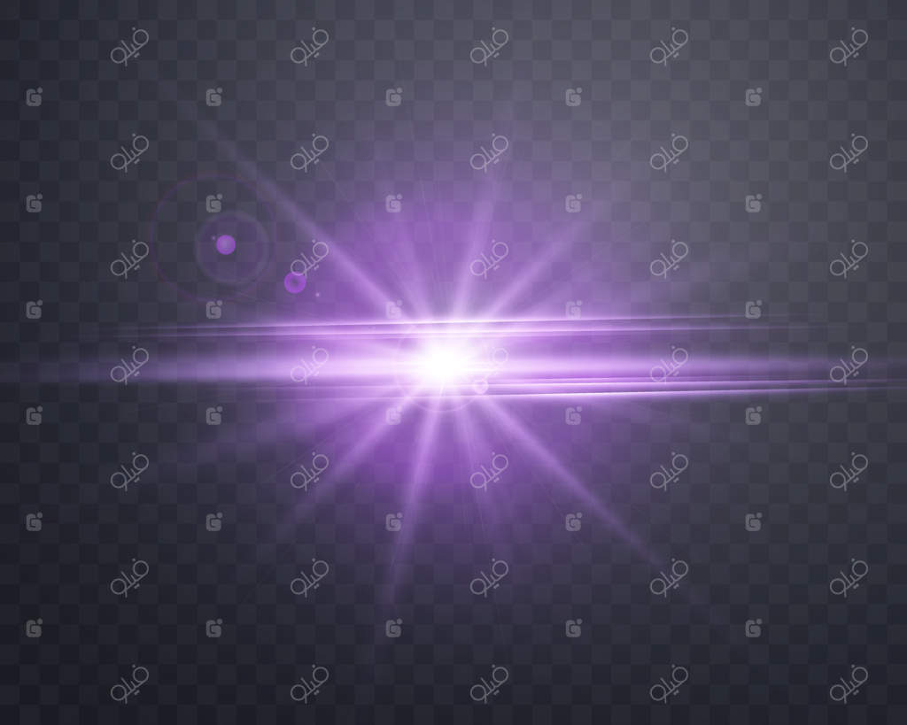 انفجار نور ارغوانی با پرتوها و درخشش روی پس‌زمینه شفاف