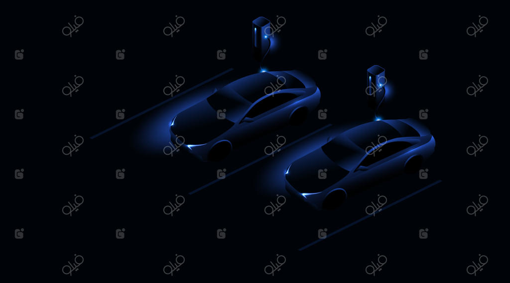 شارژ خودروی الکتریکی در ایستگاه شارژ. مفهومی از خودروهای برقی. تصویر وکتور.