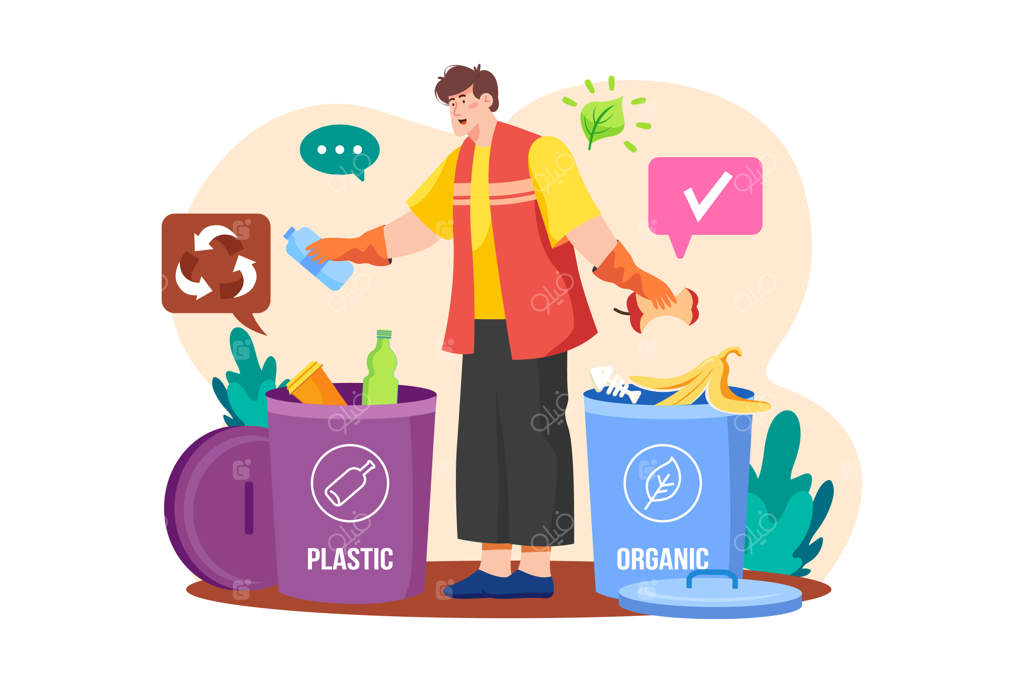 مرد در حال تفکیک زباله است