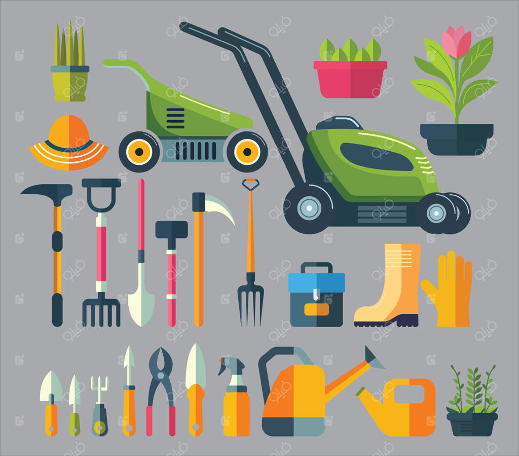مجموعه طراحی فلت از تصویرسازی ابزارهای باغبانی
