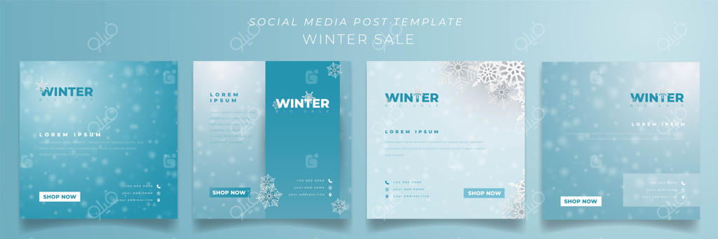 قالب پست شبکه‌های اجتماعی با طراحی سبز و پس‌زمینه بارش برف برای جشن‌های زمستانی