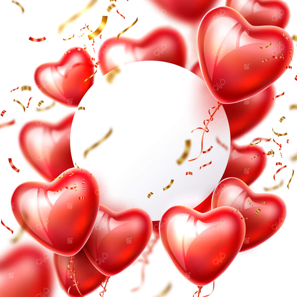 قاب واقع‌گرایانه با بادکنک قلب سه‌بعدی و کاغذ ریز تزئینی