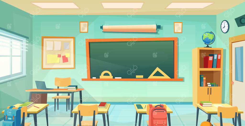 کارتون کلاس درس خالی. قالب طراحی بازگشت به مدرسه. مفهوم آموزش. اتاق آموزش کالج یا دانشگاه با تخته سیاه، میز، نیمکت‌ها و صندلی‌ها. تصویر وکتور به سبک تخت.