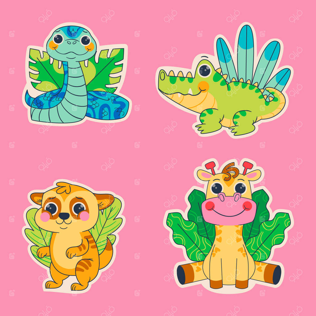 مجموعه برچسب‌های حیوانات بامزه سافاری دست‌کشیده