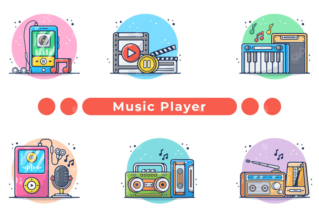 تصویرسازی مجموعه پخش‌کننده موسیقی با طراحی دستی