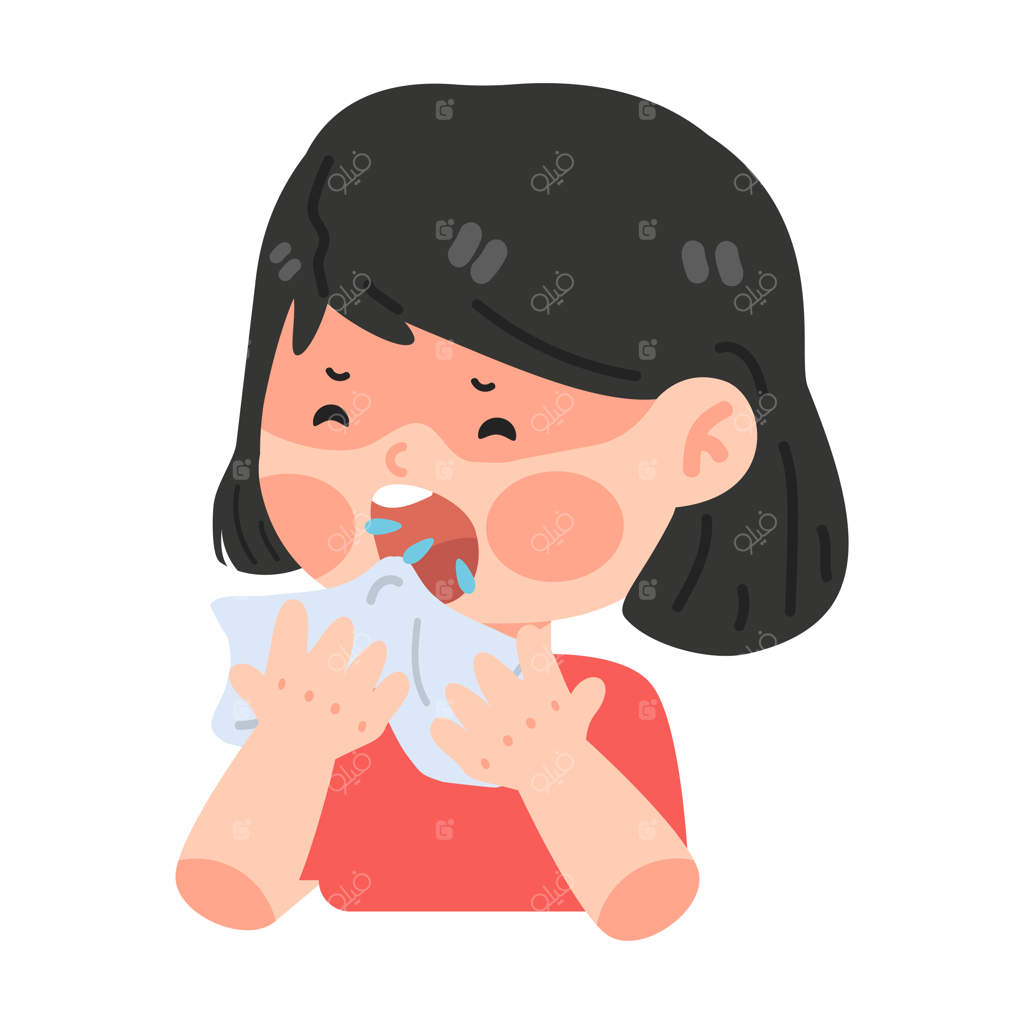 دختر بچه‌ای که بخاطر سرماخوردگی عطسه و سرفه می‌کند