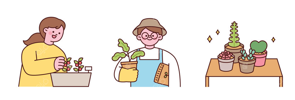 تصویر بامزه‌ای از بچه‌ها در حال مراقبت از گیاهان: کاشت و نگهداری از گلدان‌ها و یک قفسه گیاهان