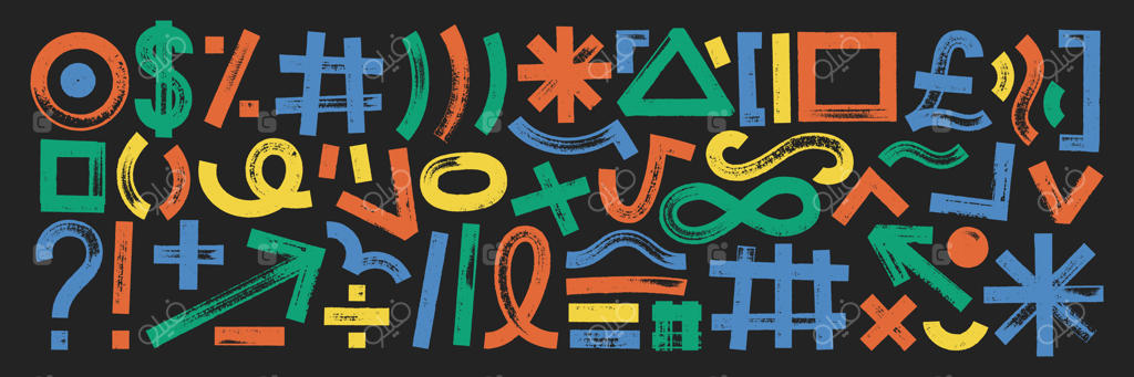 مجموعه‌ای از اشکال جسورانه و هندسی ارگانیک با خطوط و فلش‌های بافت‌دار. عناصر خشن و دست‌نویس به سبک طراحی. تصویر رنگی روی پس‌زمینه‌ی سیاه.