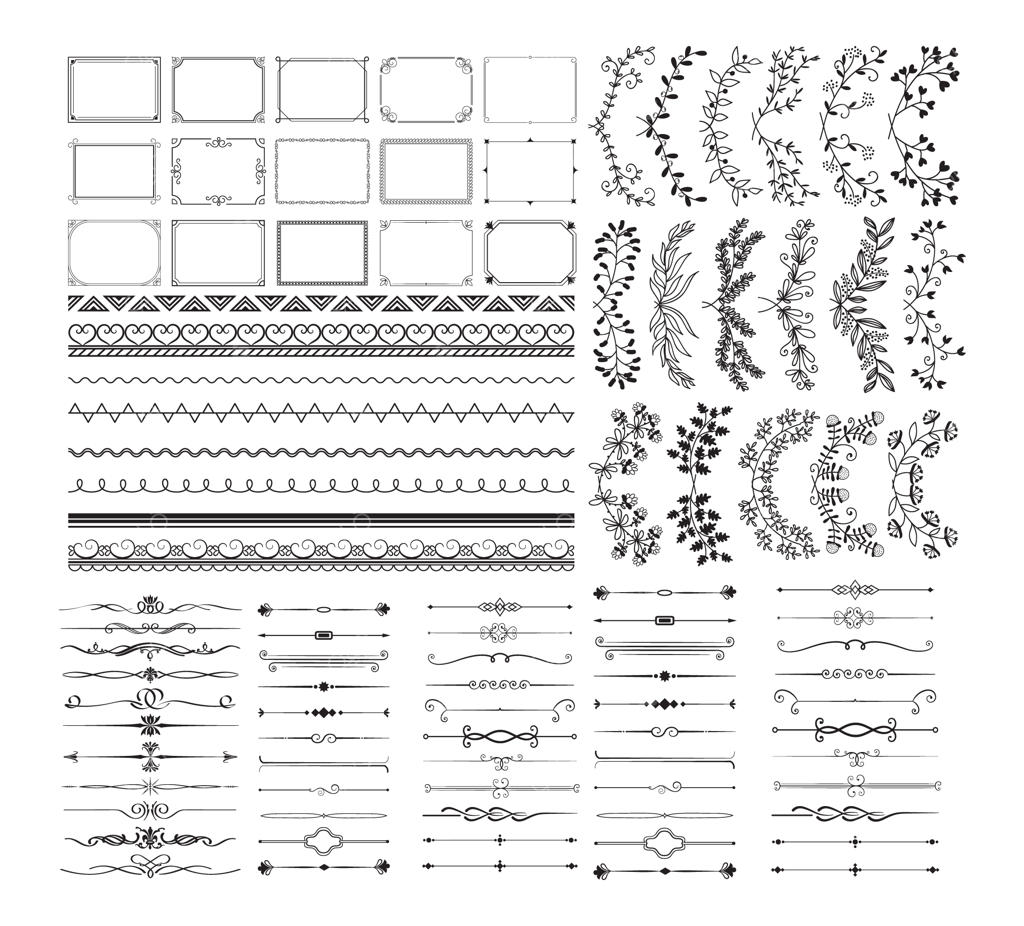 مجموعه نگاره‌های تزئینی، قاب، حاشیه، طرح‌های گل و بوته و جداکننده‌ها