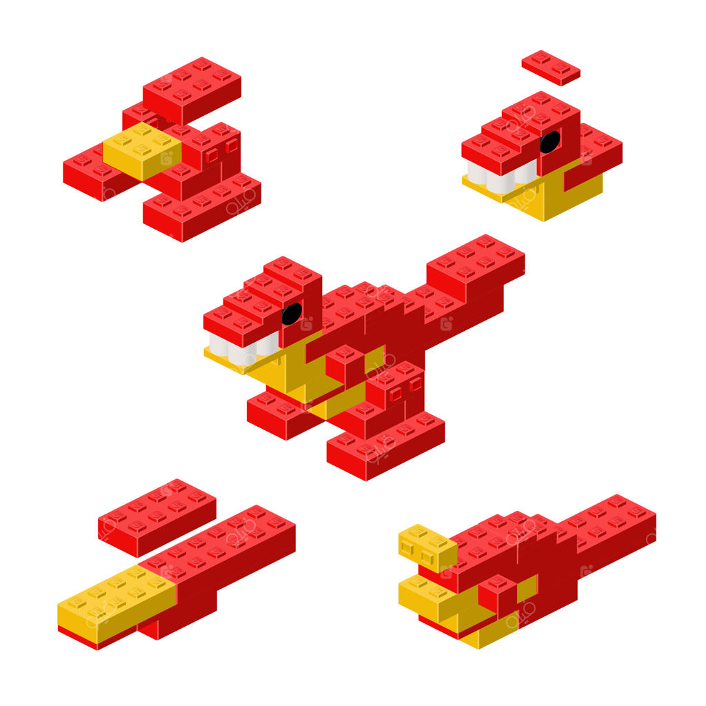 ساخت یک دایناسور قرمز با ایزومتری.