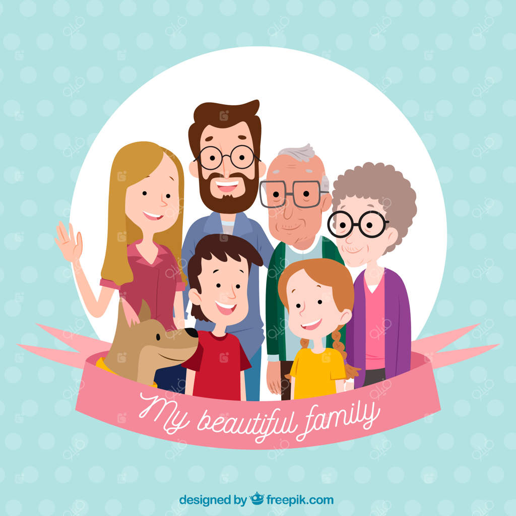 خانواده بزرگ و خوشحال با طراحی دستی