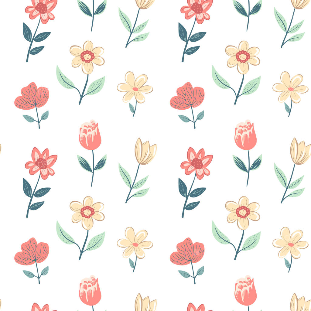 الگوی یکپارچه برداری با لاله‌ها. پس‌زمینه بهاری. گل‌های سنتی. الگوی گل‌های رمانتیک و دست‌کشیده.