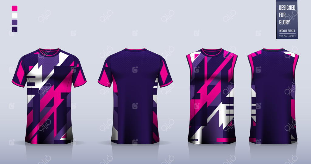 طرح قالب تی‌شرت و پیراهن ورزشی برای لباس فوتبال، لباس تیمی. رکابی برای لباس بسکتبال یا تاپ مخصوص دویدن.