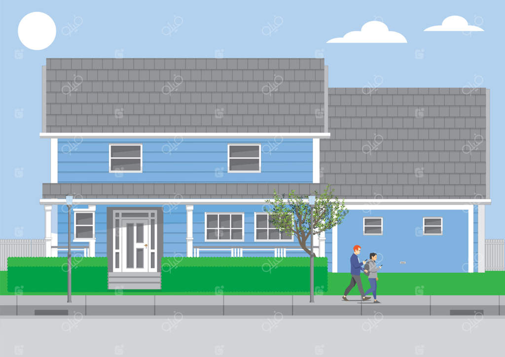 وکتور خانه به سبک ویکتوریایی با حصار سفید و باغ سبز