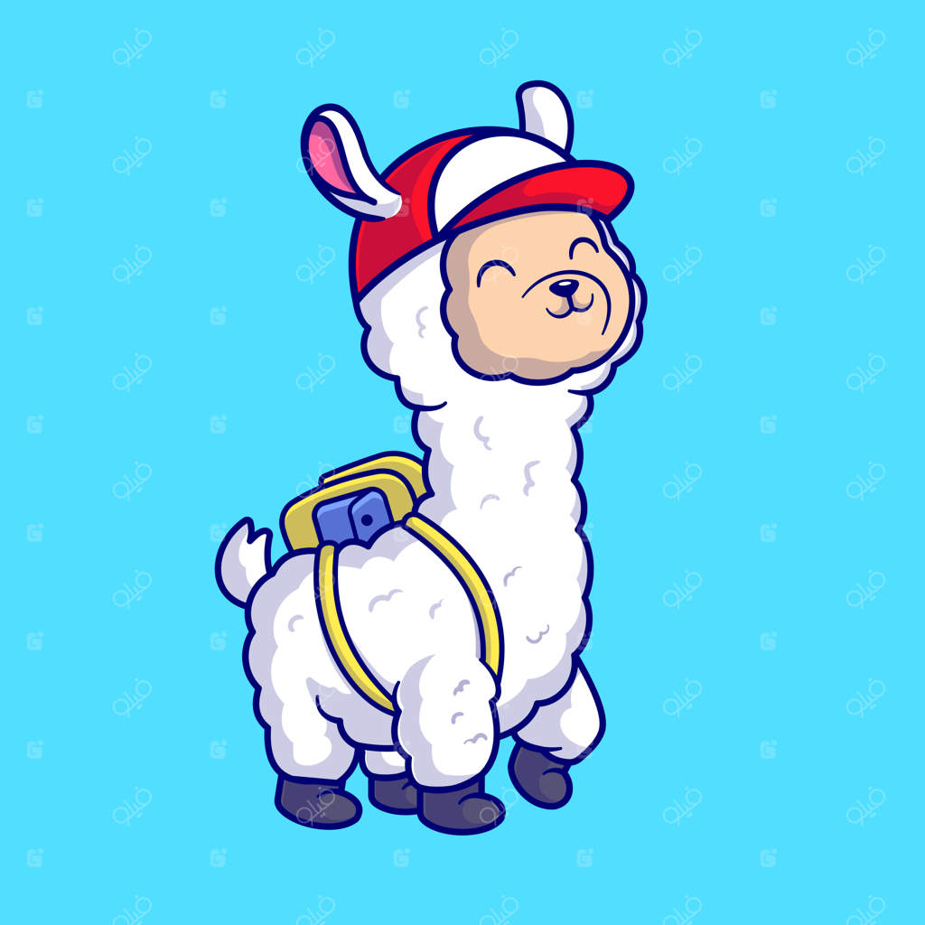 تصویر وکتور کارتونی شتر لاما بامزه که به مدرسه می‌رود. آیکون آموزشی حیوانات مجزا