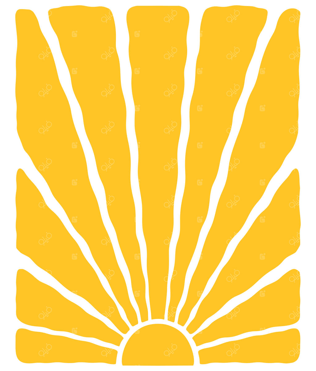 پس‌زمینه خورشید رترو و رنگارنگ با امواج انتزاعی و پرتوهای موج‌دار به سبک بوهو و مد روز