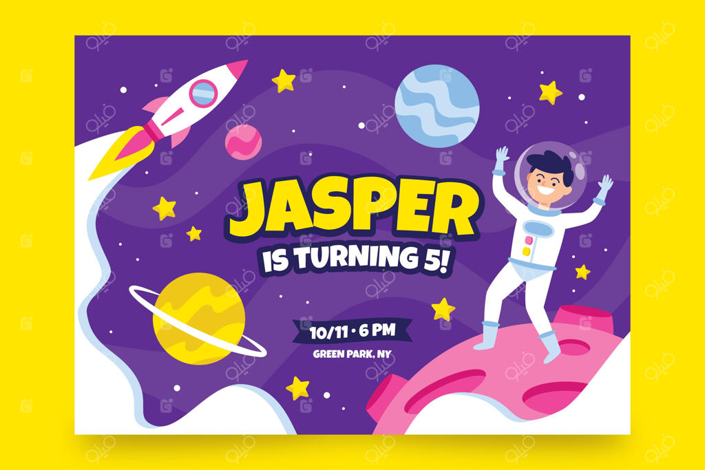 الگوی دعوت‌نامه جشن تولد کودکان با تم فضانوردی