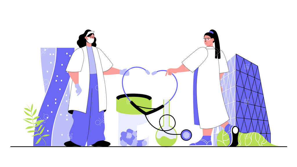 طرح مفهومی وب‌سایت آزمایشگاه پزشکی با طراحی ایزومتریک سه بعدی؛ شامل سیستم دارویی، تحقیقات ژنتیک، داروسازی و خط تولید انتزاعی، گرافیک مناسب برای پوستر شرکتی و تصویرسازی وکتور