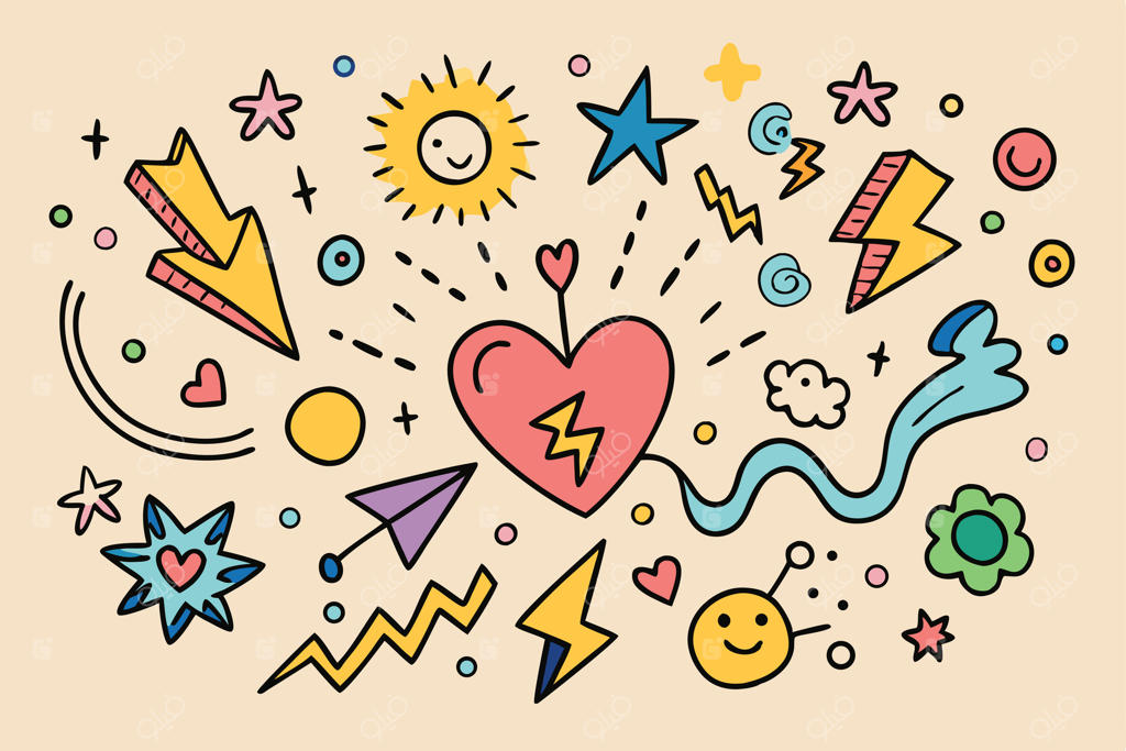 هنر زنده و دست‌کشی با طرح قلب و رعد و برق در وسط