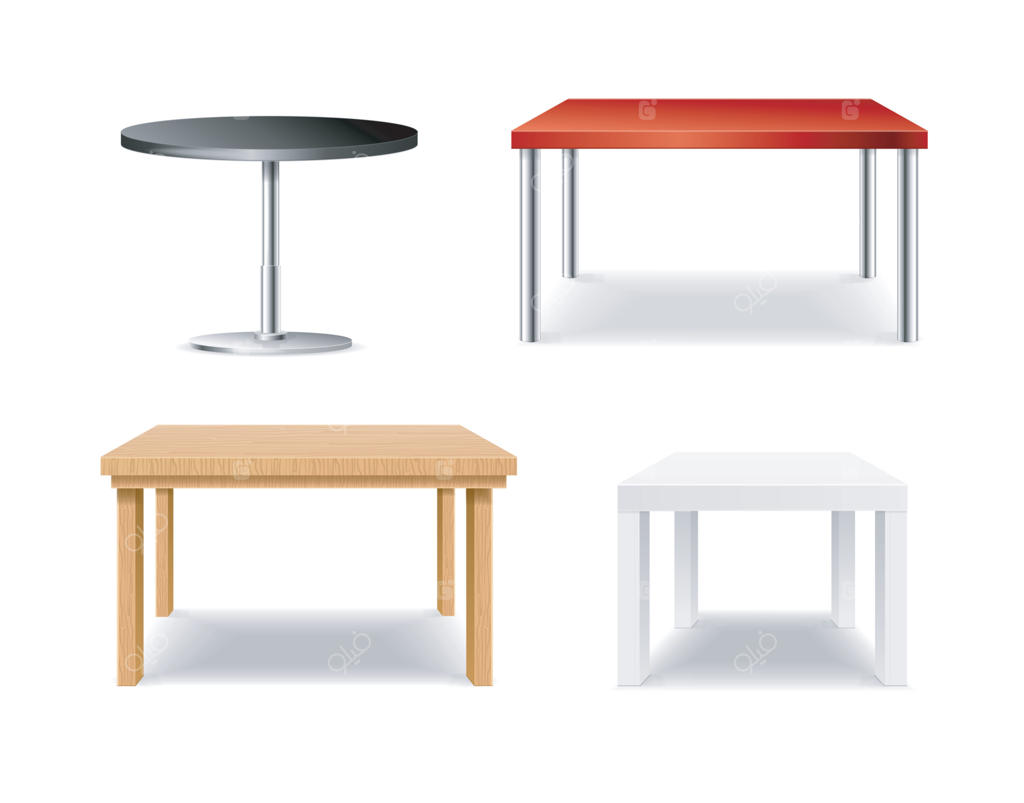 وکتور ست میزهای سه بعدی متنوع با طراحی واقع‌گرایانه و دقیق