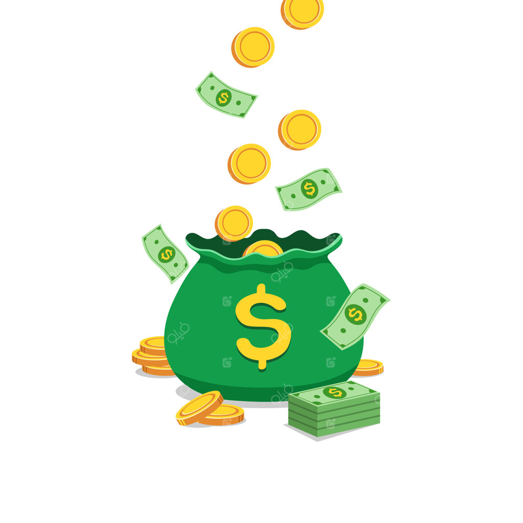 طرح کارتونی کیسه بزرگ پول با مفهوم تجاری