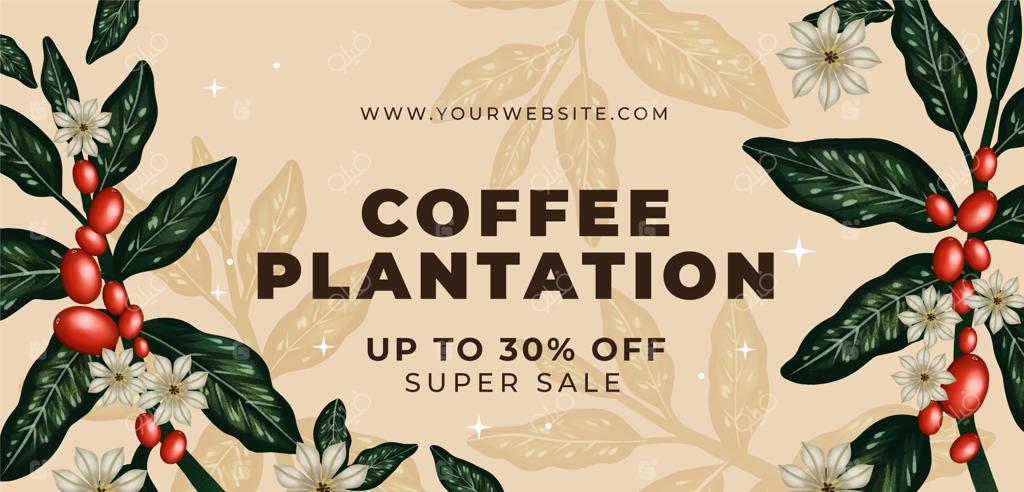 قالب بنر فروش باغ قهوه با طراحی آبرنگی
