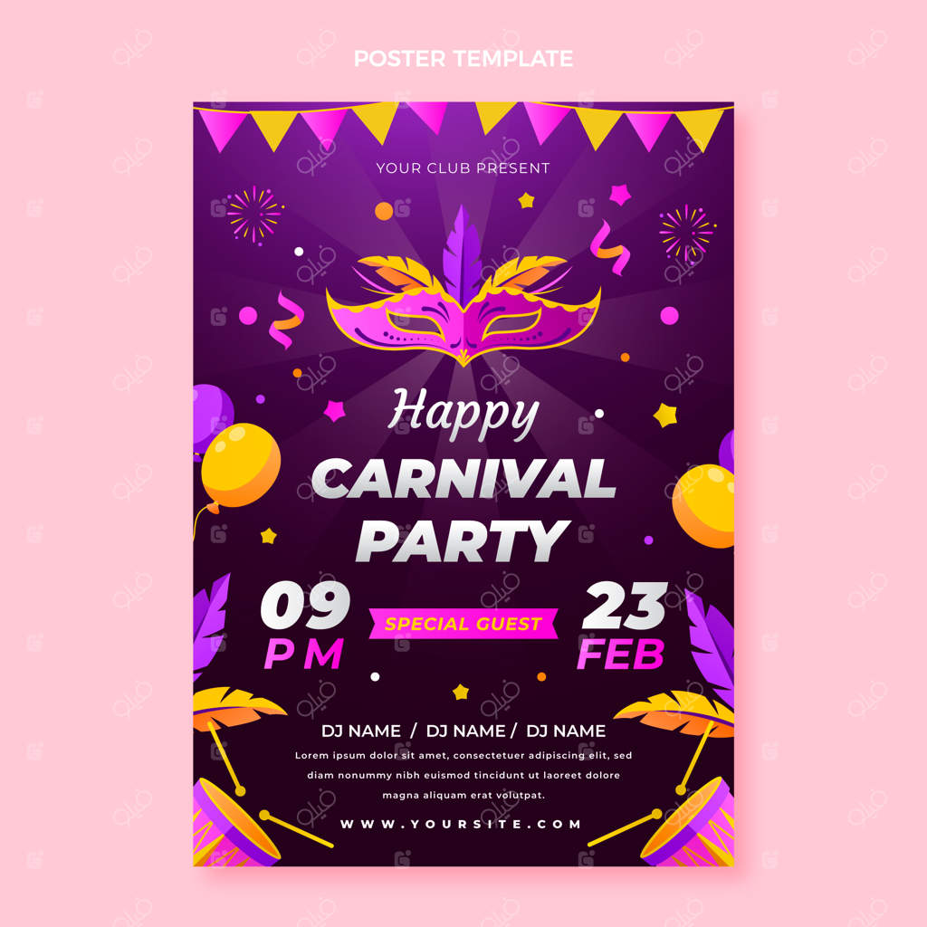 قالب عمودی پوستر کارناوال رنگین کمانی