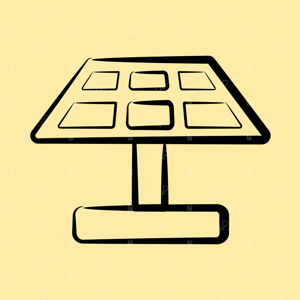 پنل خورشیدی: عناصر انرژی تجدیدپذیر به سبک طراحی دستی.