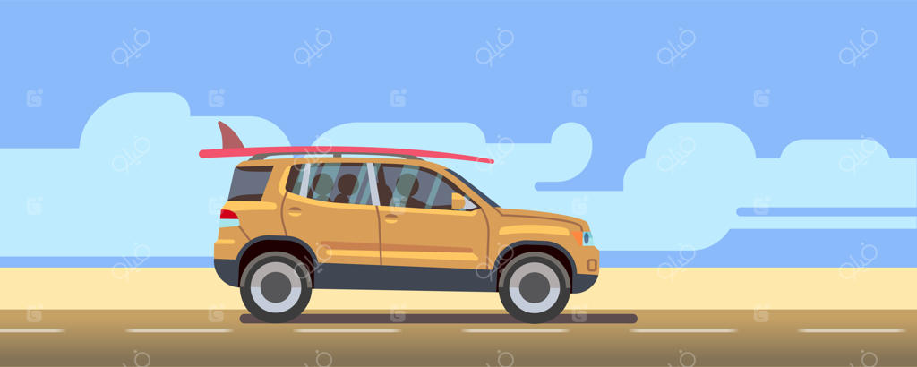 نمای منظره جاده با ماشین – تصویرسازی وکتور سفر