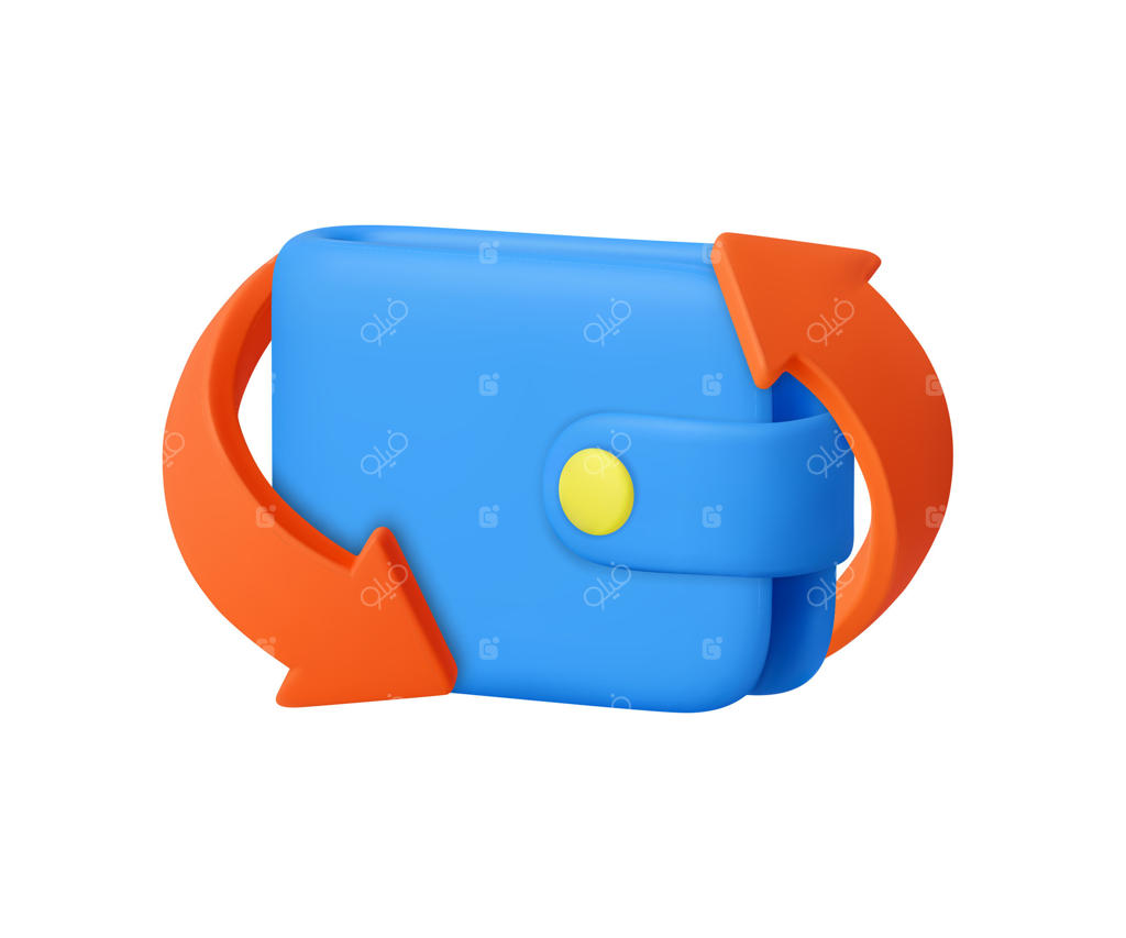 کیف پول سه‌بعدی با فلش‌های دایره‌ای.