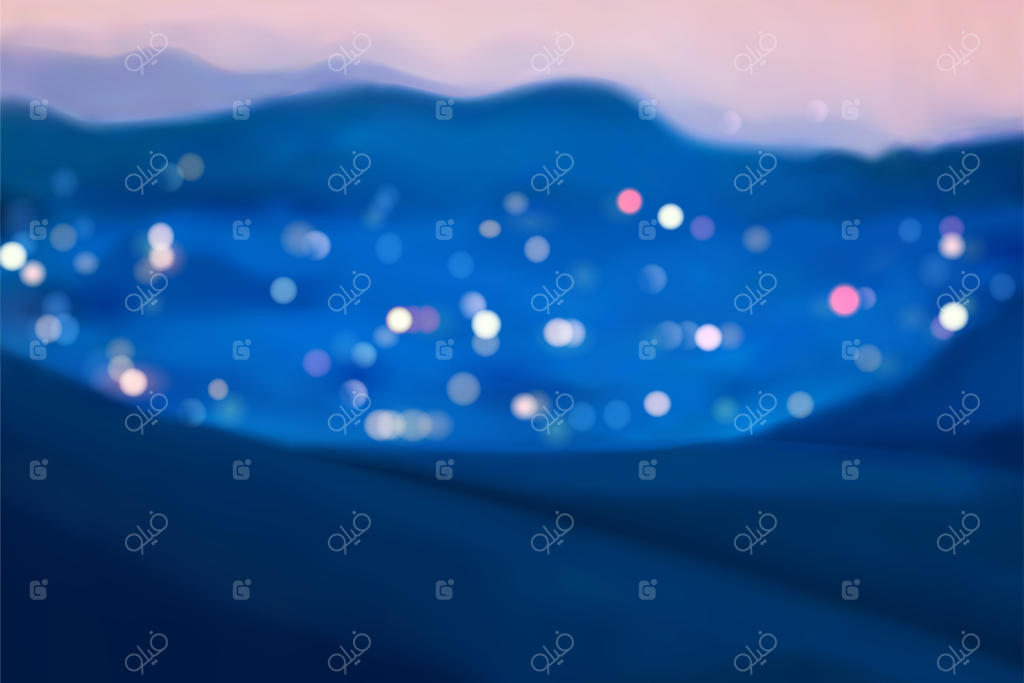 شهر محصور در کوهستان در شب با نورهای تار