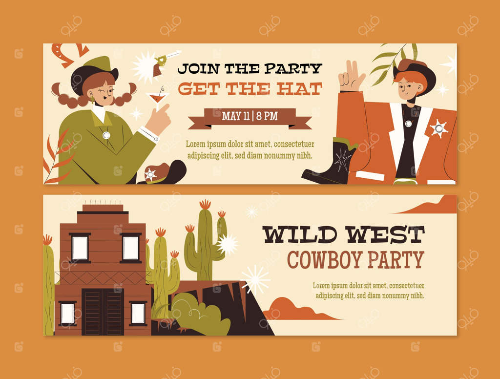 پترن بنر افقی جشن گاوچرانی طراحی شده با دست