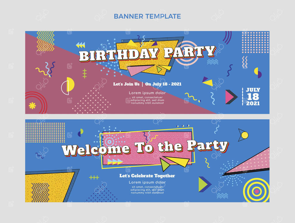 بنرهای افقی جشن تولد با حس نوستالژی دهه ۹۰