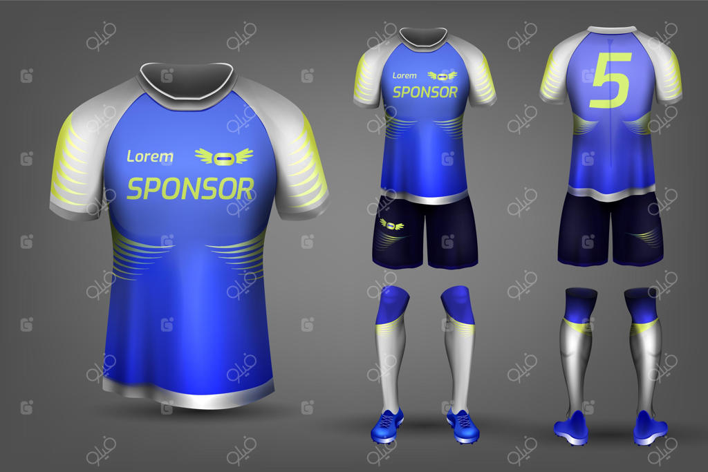 ست کامل لباس فوتبال به رنگ آبی و سفید