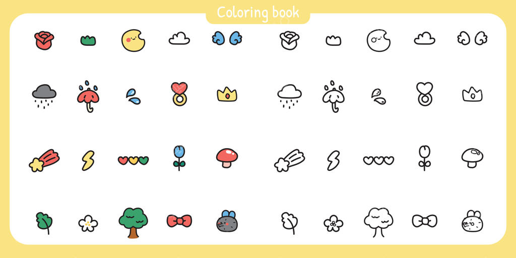 آیکون‌های بامزه کتاب رنگ‌آمیزی کودکان - نسخه حرفه‌ای وکتور