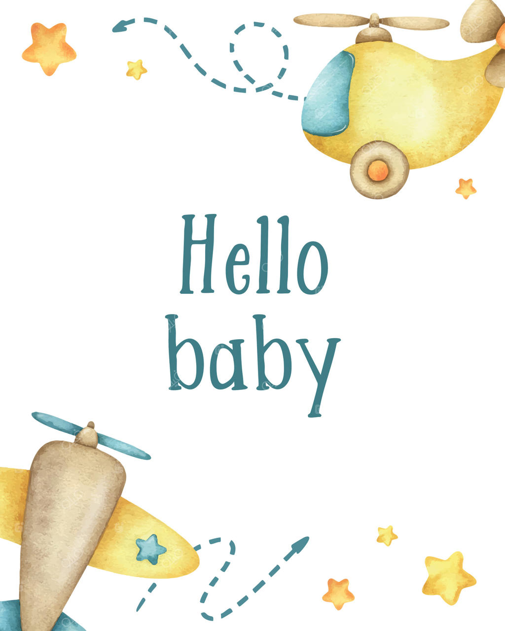 با استقبال از نوزاد با هنر جذاب هواپیما و هلیکوپتر وکتور حرفه‌ای