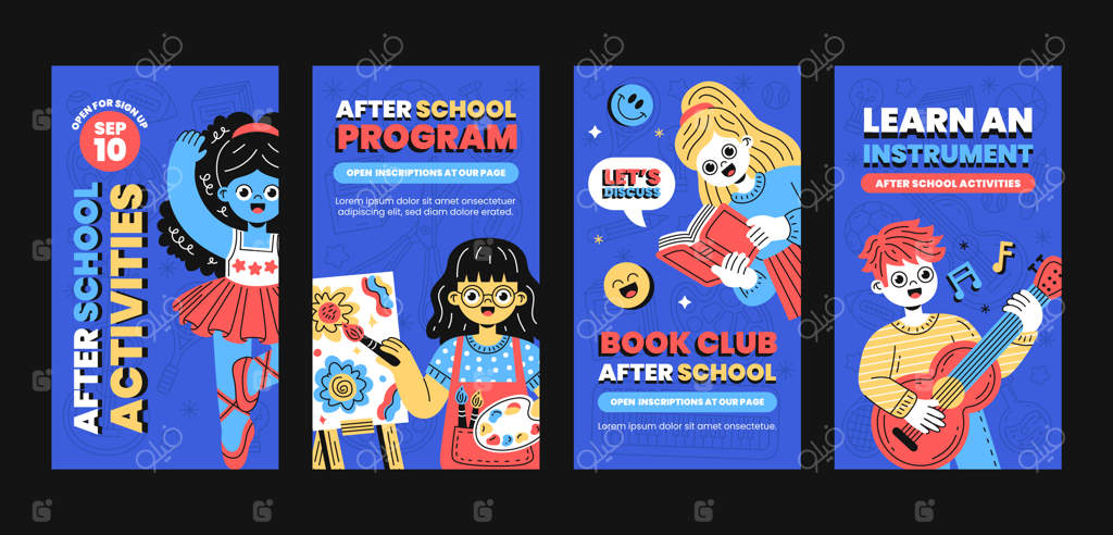 مجموعه استوری اینستاگرام فعالیت‌های بعد از مدرسه برای کودکان